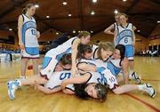 27 January 2009; Holy Family Newbridge, celebrate at the end of the game. Girls U16 C Final, Methodist College, Belfast, Co. Antrim v Holy Family Newbridge, Co. Kildare, National Basketball Arena, Tallaght, Co. Dublin. Photo by Sportsfile