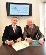 27 January 2009; The Olympic Council of Ireland has signed a major co-operation agreement with the Romanian Olympic Committee covering a wide range of of topics including sport exchanges, athlete training, coaching and sports medicine. The agreement is the first to be concluded by the OCI as part of it's intensive preparations for the London 2012 Olympic Games. Mr. Hickey commented:  'We expect this initiative to prove highly beneficial to Ireland's Olympic challengers as they prepare for London 2012. It allows us to provide an expanded, athlete-focused service in advance of what will be a 'home' Olympics for the Irish team. At the agreement signing are Octavian Morariu, left, President of the Romanian Olympic and Sports Committee with Patrick Hickey, President of the Olympic Council of Ireland. Olympic House, Harbour Road, Howth, Co. Dublin. Picture credit: Brendan Moran / SPORTSFILE