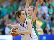 27 January 2009; Aoife Leahy, Hazelwood College, in action against Laura Wisely, Clonaslee Vocational School. Girls U19 C Final, Hazelwood College, Limerick v Clonaslee Vocational School, Co. Laois, National Basketball Arena, Tallaght, Co. Dublin. Photo by Sportsfile