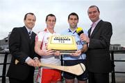 27 January 2009; At the launch of the Setanta Sports Allianz National League coverage is Setanta Sports Ireland CEO Niall Cogley, left, and Setanta Sports presenter Daire O’Brien, right, with Tyrone footballer Brian McGuigan and Dublin’s David Henry. Dublin v Tyrone will be broadcast live on Setanta Ireland at 7.30pm on Saturday January 31st. Setanta's coverage of this game will include all the colour and excitement of the firework celebrations which will mark 125 years of the GAA. Clarion Hotel, IFSC, Dublin. Picture credit: Brian Lawless / SPORTSFILE