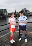27 January 2009; At the launch of the Setanta Sports Allianz National League coverage is Tyrone footballer Brian McGuigan interviewed by Dublin’s David Henry. Dublin v Tyrone will be broadcast live on Setanta Ireland at 7.30pm on Saturday January 31st. Setanta's coverage of this game will include all the colour and excitement of the firework celebrations which will mark 125 years of the GAA. Clarion Hotel, IFSC, Dublin. Picture credit: Brian Lawless / SPORTSFILE