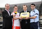 27 January 2009; At the launch of the Setanta Sports Allianz National League coverage is Setanta Sports Ireland CEO Niall Cogley, second from right, and Setanta Sports presenter Daire O’Brien, left, with Tyrone footballer Brian McGuigan and Dublin’s David Henry. Dublin v Tyrone will be broadcast live on Setanta Ireland at 7.30pm on Saturday January 31st. Setanta's coverage of this game will include all the colour and excitement of the firework celebrations which will mark 125 years of the GAA. Clarion Hotel, IFSC, Dublin. Picture credit: Brian Lawless / SPORTSFILE