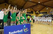 27 January 2009; Clonaslee Vocational School celebrate with the cup. Girls U19 C Final, Hazelwood College, Limerick v Clonaslee Vocational School, Co. Laois, National Basketball Arena, Tallaght, Co. Dublin. Photo by Sportsfile
