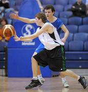 27 January 2009; Ryan Hasson, St. Joseph's, in action against Cathal Tuffy, St. Mary’s, Rathmines. Boys U19 C Final, St. Mary’s, Rathmines, Dublin v St. Joseph’s, Derry, National Basketball Arena, Tallaght, Co. Dublin. Photo by Sportsfile
