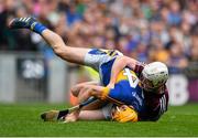 16 August 2015; John Hanbury,Galway, is adjuded to have fouled Seamus Callanan, Tipperary, by referee Barry Kelly, and a penalty was awarded. GAA Hurling All-Ireland Senior Championship, Semi-Final, Tipperary v Galway. Croke Park, Dublin. Picture credit: David Maher / SPORTSFILE