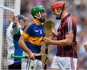 16 August 2015; Iarla Tannion, Galway, and James Woodlock, Tipperary. GAA Hurling All-Ireland Senior Championship, Semi-Final, Tipperary v Galway. Croke Park, Dublin. Picture credit: David Maher / SPORTSFILE