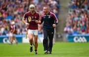 16 August 2015; Galway selector Eugene Cloonan speaks with Jason Flynn during the game. GAA Hurling All-Ireland Senior Championship, Semi-Final, Tipperary v Galway. Croke Park, Dublin. Picture credit: Stephen McCarthy / SPORTSFILE