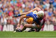 16 August 2015; Séamus Callanan, Tipperary, is fouled by John Hanbury, Galway, resulting in a penalty for Tipperary. GAA Hurling All-Ireland Senior Championship, Semi-Final, Tipperary v Galway. Croke Park, Dublin. Picture credit: Tomas Greally / SPORTSFILE