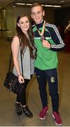 16 August 2015; Ireland's Dean Walsh, bronze medal winner welter weight, with girlfriend Niamh Healy Malone at the Ireland team's homecoming from the EUBC Elite European Boxing Championships. Dublin Airport, Dublin. Picture credit: Cody Glenn / SPORTSFILE