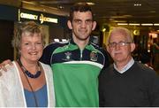 16 August 2015; Ireland's Adam Nolan, welter weight, with his parents Anne and John Nolan at the Ireland team's homecoming from the EUBC Elite European Boxing Championships. Dublin Airport, Dublin. Picture credit: Cody Glenn / SPORTSFILE