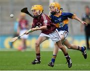 16 August 2015; Andrew Kelly, Ballintotas NS, Castlemartyr, Cork, representing Galway, in action against James Corcoran, St. Colmcilles Templemore, Tipperary, during the Cumann na mBunscol INTO Respect Exhibition Go Games 2015 at Tipperary v Galway - GAA Hurling All-Ireland Senior Championship Semi-Final. Croke Park, Dublin. Picture credit: David Maher / SPORTSFILE
