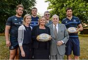 17 August 2015; Leinster Rugby today announced The Alzheimer Society of Ireland and Cardiac Risk in the Young as their charity partners for 2015/16 after a public tender process involving 63 submissions. At the announcement it was also announced that Joe Walsh Tours, the official travel partner of Leinster Rugby, has provided both charities with 14 seats to the first away Guinness PRO12 game against Edinburgh to raise awareness and funds for both causes. At the announcement in Leinster Rugby head office were Leinster players, left to right, Dominic Ryan, Luke McGrath and Kevin McLaughlin, along with representatives of The Alzheimer Society of Ireland, left to right, Nikki Keegan, fundraising executive, Miriam Enright, Interim CEO, Ray Creedon, carer, Brian Doyle, Irish working dementia group. Leinster Rugby, Newstead Building A, UCD, Belfield, Dublin 4. Picture credit: Dáire Brennan / SPORTSFILE