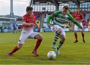 17 August 2015; Danny North, Shamrock Rovers, in action against John Kavanagh, Cork City. SSE Airtricity League Premier Division, Shamrock Rovers v Cork City. Tallaght Stadium, Tallaght, Co. Dublin. Picture credit: David Maher / SPORTSFILE