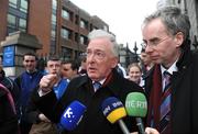 29 January 2009; Drogheda United Club Chairman Vincent Hoey, left, and Club Promotions Officer Terry Collins speaking to media after leaving the High Court where they represented Drogheda United Football Club at an Examinership hearing. The Four Courts, Dublin. Picture credit: Stephen McCarthy / SPORTSFILE
