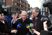 29 January 2009; Drogheda United Club Chairman Vincent Hoey, left, and Club Promotions Officer Terry Collins speaking to media after leaving the High Court where they represented Drogheda United Football Club at an Examinership hearing. The Four Courts, Dublin. Picture credit: Stephen McCarthy / SPORTSFILE