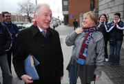 29 January 2009; Drogheda United Club Chairman Vincent Hoey with his daughter Roisin Phillips after leaving the High Court where he represented Drogheda United Football Club at an Examinership hearing. The Four Courts, Dublin. Picture credit: Stephen McCarthy / SPORTSFILE