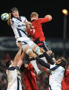 16 January 2009; Chris Jones, Sale Sharks, wins possession in the lineout against Paul O'Connell, Munster. Heineken Cup, Pool 1, Round 5, Munster v Sale Sharks, Thomond Park, Limerick. Picture credit: Matt Browne / SPORTSFILE