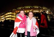 31 January 2009; Tyrone supporters Aoife, age 7, and Aine Devlin, age 6, from Dungannon, Co. Tyrone, arrive at Croke Park ahead of the activities which mark the start of the 125th Anniversary Celebrations of the founding of the GAA in 1884. Dublin v Tyrone, Allianz GAA National Football League, Division 1, Round 1. Croke Park, Dublin. Picture credit: Stephen McCarthy / SPORTSFILE