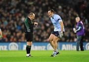 31 January 2009; Cieran Whelan, Dublin, remonstrates with referee Marty Duffy before being shown a black card. Allianz National Football League, Division 1, Round 1, Dublin v Tyrone, Croke Park, Dublin. Picture credit: Ray McManus / SPORTSFILE