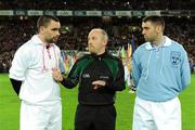 31 January 2009; Referee Marty Duffy with the Tyrone captain Ryan McMenamin and Dublin captain David Henry before the game. Allianz National Football League, Division 1, Round 1, Dublin v Tyrone, Croke Park, Dublin. Picture credit: Ray McManus / SPORTSFILE