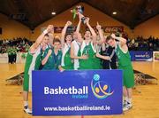 28 January 2009; The St. Malachy’s players celebrate with the cup. Boys U19 A Final, St. Malachy’s, Belfast, Co. Antrim v Colàiste Choilm Ballincollig, Co. Cork, National Basketball Arena, Tallaght, Co. Dublin. Picture credit: Brian Lawless / SPORTSFILE