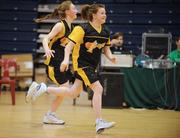 28 January 2009; Colàiste Ìosagàin players Iseult Mossop, right, and Shannon Huggard celebrate after the match. Girls U16 A Final, St. Joseph’s Abbeyfeale, Co. Limerick v Colàiste Ìosagàin, Dublin, National Basketball Arena, Tallaght, Co. Dublin. Picture credit: Brian Lawless / SPORTSFILE