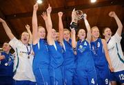 28 January 2009; The Calasantius Oranmore players celebrate with the cup. Girls U19 A Final, Calasantius Oranmore, Co. Galway v Mercy Waterford, National Basketball Arena, Tallaght, Co. Dublin. Picture credit: Brian Lawless / SPORTSFILE