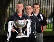29 January 2009; Paddy Bradley, Derry, Brian Dooher, Tyrone, and Charlie Vernon, Armagh, pictured at the Northern Irish launch of Allianz GAA Football Leagues 2009. Jurys Inn Belfast, Great Victoria St, Belfast. Picture credit: Oliver McVeigh / SPORTSFILE