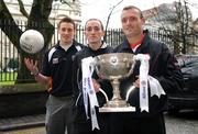 29 January 2009; Charlie Vernon, Armagh, Brian Dooher, Tyrone and Paddy Bradley, Derry, pictured at the Northern Irish launch of Allianz GAA Football Leagues 2009. Jurys Inn Belfast, Great Victoria St, Belfast. Picture credit: Oliver McVeigh / SPORTSFILE