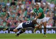 15 August 2015; Simon Zebo, Ireland, is tackled by Peter Horne, Scotland,. Rugby World Cup Warm-Up Match. Ireland v Scotland. Aviva Stadium, Lansdowne Road, Dublin. Picture credit: Brendan Moran / SPORTSFILE