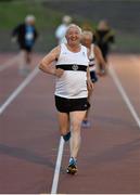 18 August 2015; Frank Greally, who set a record for the 10,000M 45 years ago on this day, pictured as he nears the finishline after running around Morton Stadium for 30.17 - the record time set on the night. Frank Greally's Gratitude Run. Morton Stadium, Dublin. Picture credit: Cody Glenn / SPORTSFILE