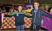 16 August 2015; Joe Whelan, left, and Adam Gethings, from St. Ibar's Boxing Club, at the Ireland team's homecoming from the EUBC Elite European Boxing Championships. Dublin Airport, Dublin.  Picture credit: Cody Glenn / SPORTSFILE