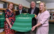 20 August 2015; In attendance at the launch of the EirGrid International Rules 2015 Series are, Uachtarán Chumann Lúthchleas Gael Aogán Ó Fearghail with, from left, Sinead Lambe, Marketing Manager DMG Media, Joe Kernan, International Rules Team Manager, and Rosemary Steen, External Affairs Director with Eirgrid. Launch of the EirGrid International Rules 2015 Series, Croke Park, Dublin. Picture credit: Matt Browne / SPORTSFILE