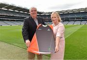 20 August 2015; In attendance at the launch of the EirGrid International Rules 2015 Series are Joe Kernan, International Rules Team Manager, with Rosemary Steen, External Affairs Director with Eirgrid, and the referee's jersey. Launch of the EirGrid International Rules 2015 Series, Croke Park, Dublin. Picture credit: Matt Browne / SPORTSFILE