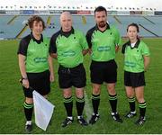 15 August 2015; Lines persons Catherine Murphy, Limerick, left, and Dymphna O'Brien, Limerick, right, Referee Gavin Corrigan, Down, second left, and Standby Referee Seasmus Mulvihill, Kerry, second right. TG4 Ladies Football All-Ireland Senior Championship, Quarter-Final, Cork v Galway, Gaelic Grounds, Limerick. Picture credit: Seb Daly / SPORTSFILE