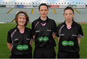 15 August 2015; Lines Persons Maura Conneally, Galway, left, and Leah Mullins, Carlow, right, and Referee Maggie Farrelly, Cavan, centre. TG4 Ladies Football All-Ireland Senior Championship, Quarter-Final, Kerry v Mayo, Gaelic Grounds, Limerick. Picture credit: Seb Daly / SPORTSFILE