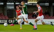 21 August 2015; Karl, Sheppard, Cork City, in action against Ian Bermingham and Lee Desmond, St Patrick's Athletic. Irish Daily Mail FAI Cup, Third Round, Cork City v St Patrick's Athletic, Turners Cross, Cork. Picture credit: David Maher / SPORTSFILE