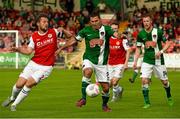 21 August 2015; Mark O'Sullivan, Cork City, in action against Ger O'Brien, St Patrick's Athletic. Irish Daily Mail FAI Cup, Third Round, Cork City v St Patrick's Athletic, Turners Cross, Cork. Picture credit: David Maher / SPORTSFILE