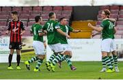 21 August 2015; Bray Wanderers players celebrate after Peter McGlynn's cross is judged to have crossed the line after being spilt by Bohemian's goalkeeper Dean Delany. Irish Daily Mail FAI Cup, Third Round, Bohemians v Bray Wanderers, Dalymount Park, Dublin. Picture credit: Seb Daly / SPORTSFILE