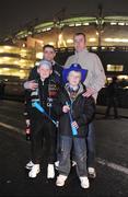 31 January 2009; Dublin supporters Ross Woods, age 8, from Blanchardstown, left, and Brandon Clusker, age 9, from Cabra, with Nick Woods, left, and Domnic Kelly arrive at Croke Park before the game which marks the start of the 125th Anniversary Celebrations of the founding of the GAA in 1884. Dublin v Tyrone, Allianz GAA National Football League, Division 1, Round 1. Croke Park, Dublin. Picture credit: Stephen McCarthy / SPORTSFILE