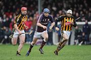 1 February 2009; Cyril Donnellan, Galway, in action against John Tennyson, left, and Michael Grace, Kilkenny. Walsh Cup Final, Kilkenny v Galway, St Lachtain's GAA Club, Freshford, Co. Kilkenny. Picture credit: Ray McManus / SPORTSFILE