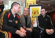 3 February 2009; Ulster GAA coaches Diarmuid Marsden, left, with Ryan Mellon, right, and Tyrone manager Mickey Harte, centre, at the launch of the Ulster Council's GAA 125th anniversary celebrations. Europa Hotel, Belfast, Co. Antrim. Picture credit: Oliver McVeigh / SPORTSFILE