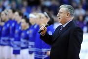 25 January 2009; Phillip Rigney sings the national anthem before the game. Women's SL Cup Final, Bausch & Lomb Wildcats, Waterford, v Team Montenotte Hotel, Glanmire, Cork, National Basketball Arena, Tallaght. Picture credit: Brendan Moran / SPORTSFILE