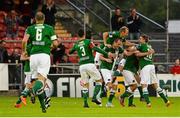 21 August 2015; Mark O'Sullivan, second from right, Cork City, celebrates after scoring his  side's second goal with team-mates. Irish Daily Mail FAI Cup, Third Round, Cork City v St Patrick's Athletic, Turners Cross, Cork. Picture credit: David Maher / SPORTSFILE