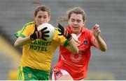 22 August 2015; Katy Herron, Donegal, in action against Clodagh McCambridge, Armagh. TG4 Ladies Football All-Ireland Senior Championship, Quarter-Final, Donegal v Armagh. St Tiernach's Park, Clones, Co. Monaghan. Picture credit: Piaras Ó Mídheach / SPORTSFILE