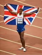 22 August 2015; Mo Farah of Great Britain after winning the final of the Men's 10,000m event. IAAF World Athletics Championships Beijing 2015 - Day 1, National Stadium, Beijing, China. Picture credit: Stephen McCarthy / SPORTSFILE