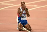 22 August 2015; Mo Farah of Great Britain after winning the final of the Men's 10,000m event. IAAF World Athletics Championships Beijing 2015 - Day 1, National Stadium, Beijing, China. Picture credit: Stephen McCarthy / SPORTSFILE