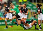 22 August 2015; Alison Miller, Ireland, skips through a tackle from Amelie Odile Marsie Seure, Hong Kong. Women's Sevens Rugby Tournament, Pool C, Ireland v Hong Kong. UCD, Belfield, Dublin. Picture credit: Seb Daly / SPORTSFILE