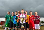 22 August 2015; The launch of the 2015-16 Continental Tyres Women’s National League season took place today at FAI Headquarters on the National Sports Campus with players, managers, coaches, backroom staff and officials from the eight clubs along with representatives of the media, Continental Tyres, WFAI and FAI. The new season, which kicks-off on September 5 and runs until May 1, will see the clubs battling for four Continental Tyres sponsored trophies via the League, League Cup, FAI Women’s Senior Cup and a new Shield competition.  There will be two new clubs in the Women’s National League this season following the admission of Kilkenny United and the amalgamation of two-times League champions Raheny United with Shelbourne Ladies. Today’s launch was an interactive, competitive, educational and engaging event with something for everyone. Players took to the new 3G pitch at FAI HQ to take part in the Conti Warm-up, Continental Challenges and an Exhibition Match while coaches and managers were involved in specially designed performance workshops and a panel discussion about women’s football in Ireland. Pictured at the launch are, from left, Yvonne Hedigan, Castlebar Celtic, Claire Kinsella, Peamount United, Aine O'Gorman, UCD Waves, Katie McCarthy, Cork City Womens, Kylie Murphy, Wexford Youths, Jenny O'Keeffe, Kilkenny United, Pearl Slattery, Shelbourne and Meabh de Burca, Galway. FAI Headquarters, Abbottstown. Picture credit: Ramsey Cardy / SPORTSFILE