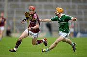 22 August 2015; Conor Whelan, Galway, in action against Richie English, Limerick. Bord Gáis Energy GAA Hurling All Ireland U21 Championship, Semi-Final, Limerick v Antrim. Semple Stadium, Thurles, Co. Tipperary. Picture credit: Dáire Brennan / SPORTSFILE